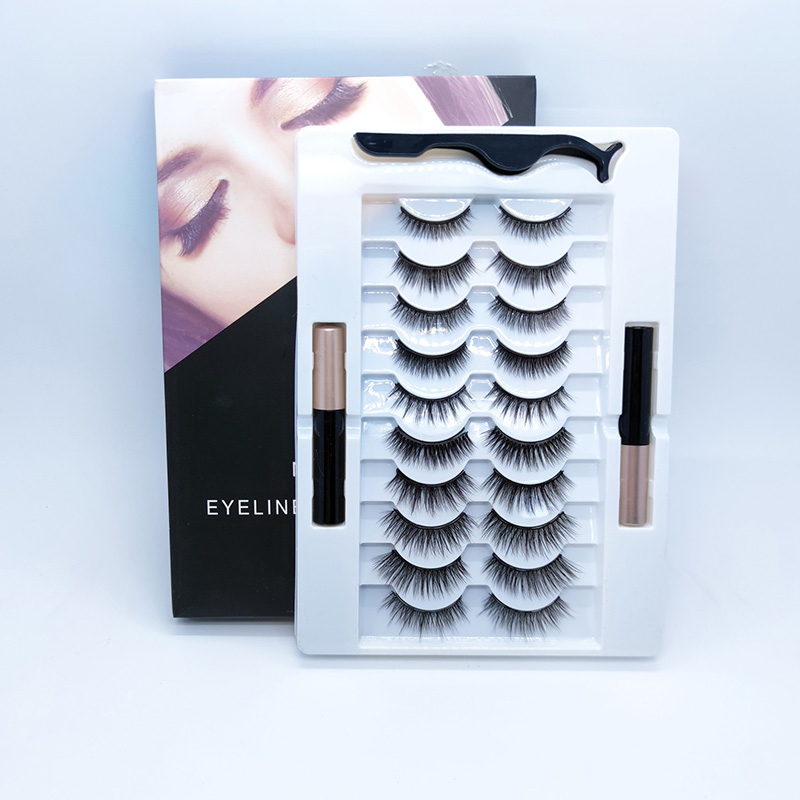 6D Magnetic Eyelashes Eyeliner Kit Luonnollisen näköinen 10 parin pakkaus